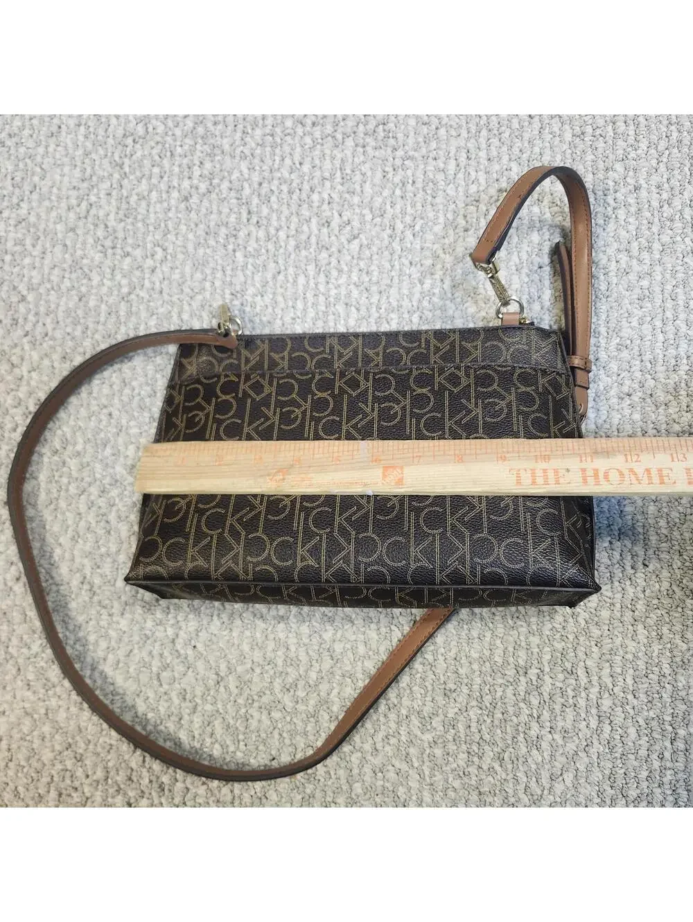 Calvin Klein Monogram Crossbody Bag Brown Size Medium